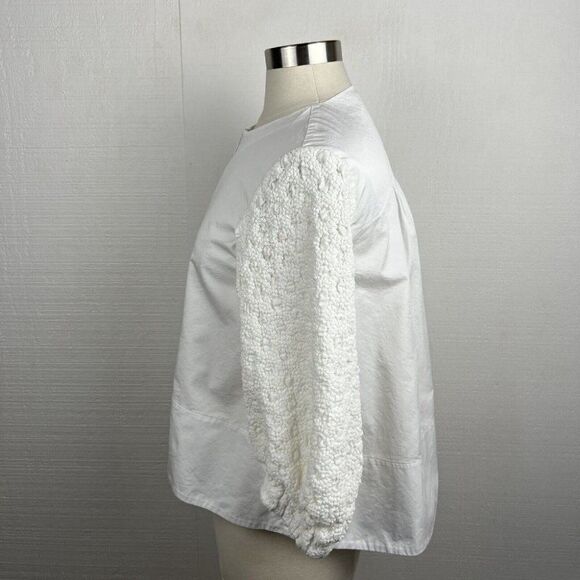 Tibi Blouse 2 Womens White Half Zip Textured 3/4 Sleeves Boho Relaxed Cotton - Picture 4 of 8
